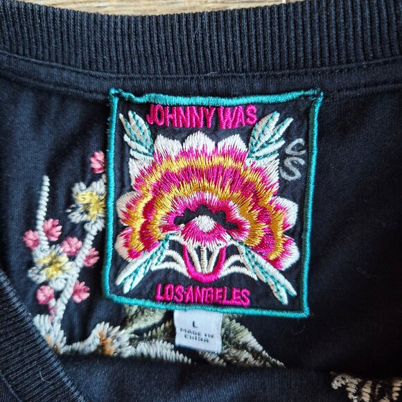 Johnny Was Embroidered Acacia Seamed Relaxed Long Sleeve Tee Black Knit - Picture 7 of 11